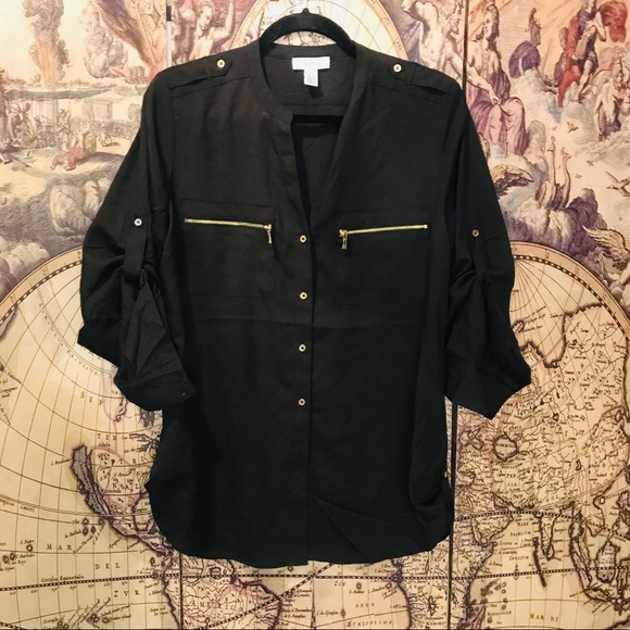 Calvin Klein Tops - Calvin Klein button blouse in black and gold